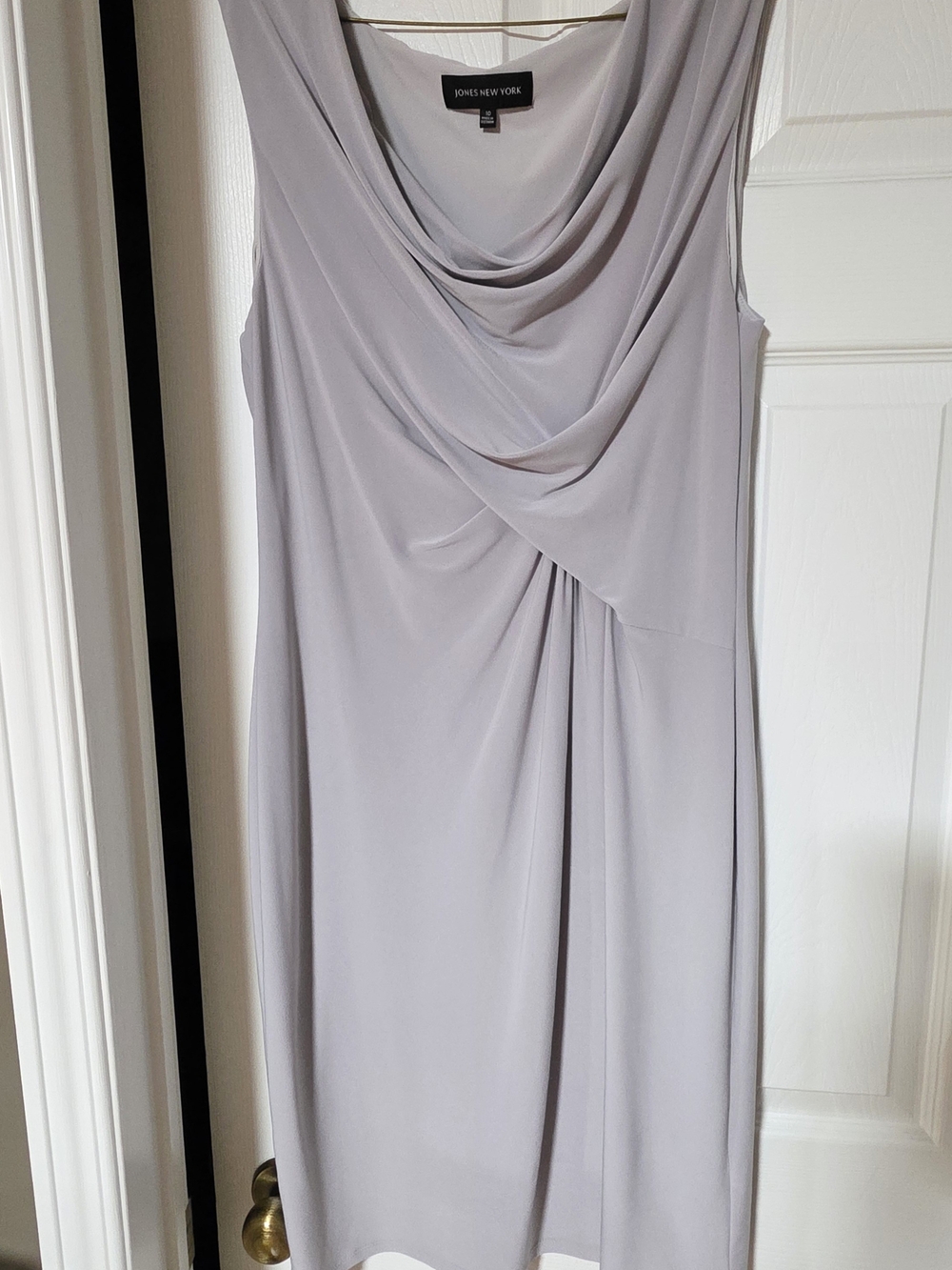 Jones New York Light Gray Cowl Neck Draped Sheath Dress